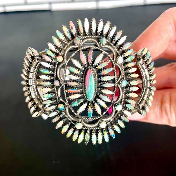 Sterling Silver Genuine Opal Petite Needlepoint Cuff - Picture 6 of 7